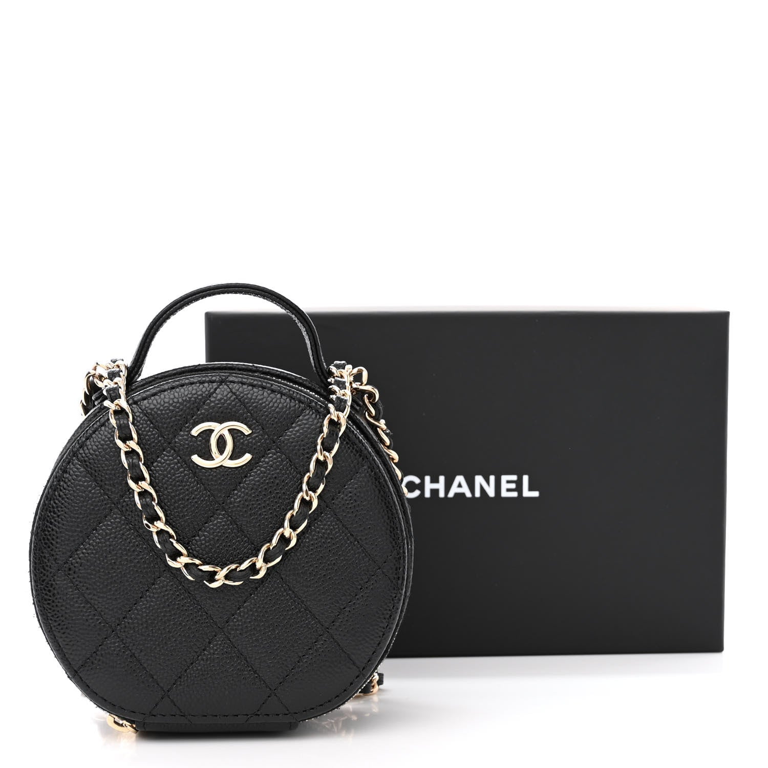 Chanel Caviar Quilted Round Handle With Care Vanity With Chain Black 12 of 12