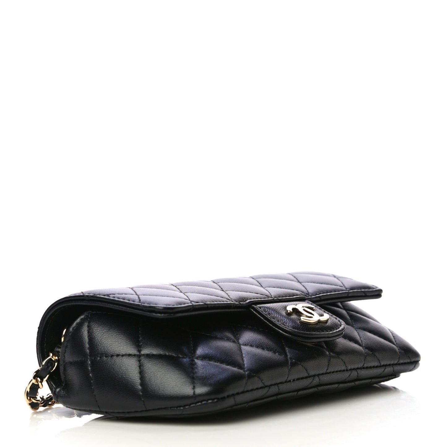 Lambskin Quilted Glasses Case With Chain Black