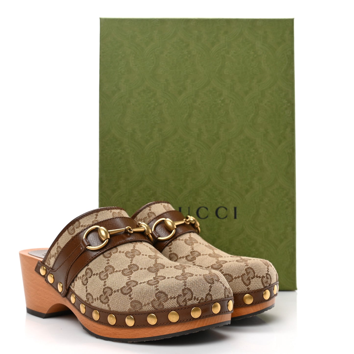 Monogram Goatskin Horsebit Clog Mules 37.5 Beige Ebony Brown Sugar