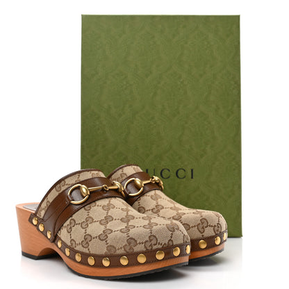 Gucci Monogram Goatskin Horsebit Clog Mules 37.5 Beige Ebony Brown Sugar 8 of 8