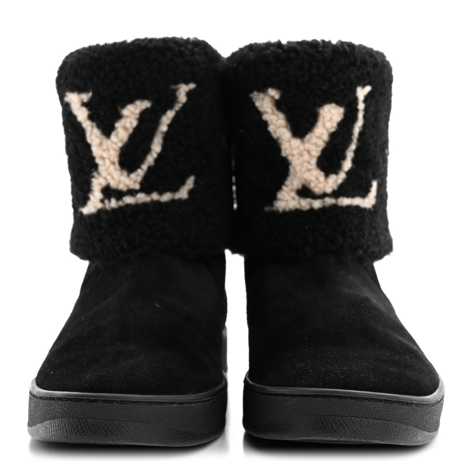 Louis Vuitton Suede Calfskin Shearling Snowdrop Flat Ankle Boot 38.5 Black 3 of 10