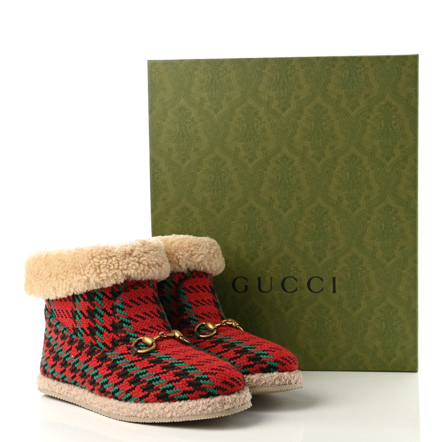 Tweed Wool Houndstooth Womens Fria Horsebit Ankle Boots 38.5 Red Green Multicolor New Acero Butterscotch