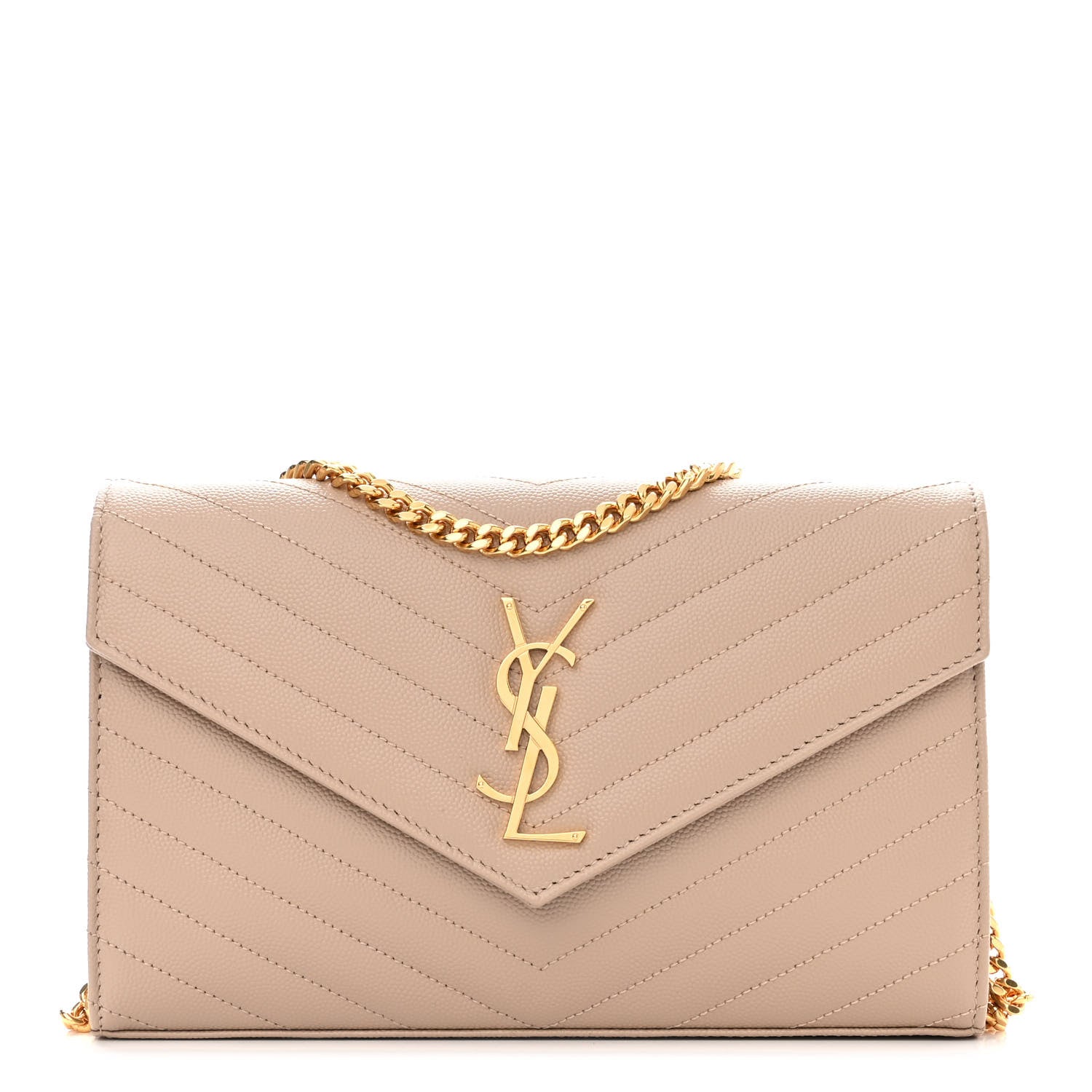 Saint Laurent Grain De Poudre Matelasse Chevron Monogram Chain Wallet Nude Powder 1 of 9