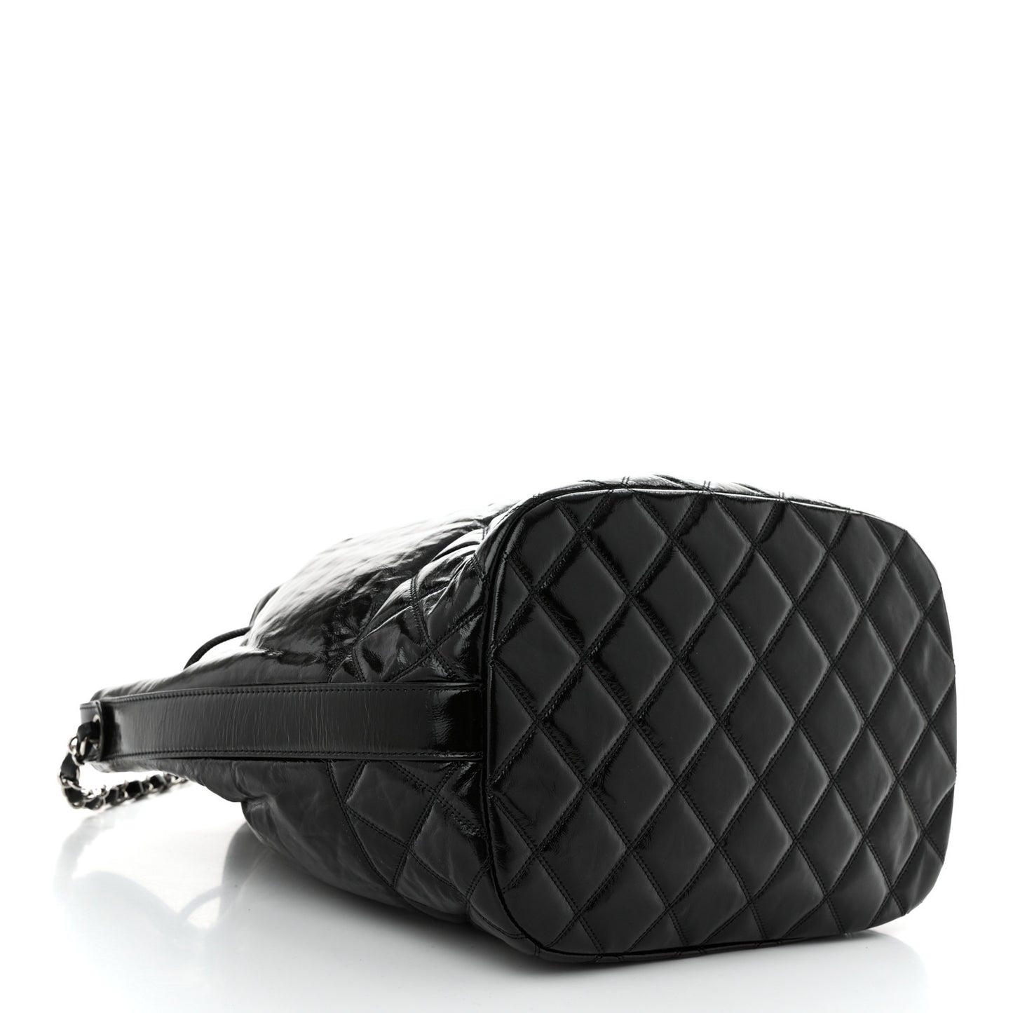 Shiny Aged Calfskin CC Chain Drawstring Bag Black