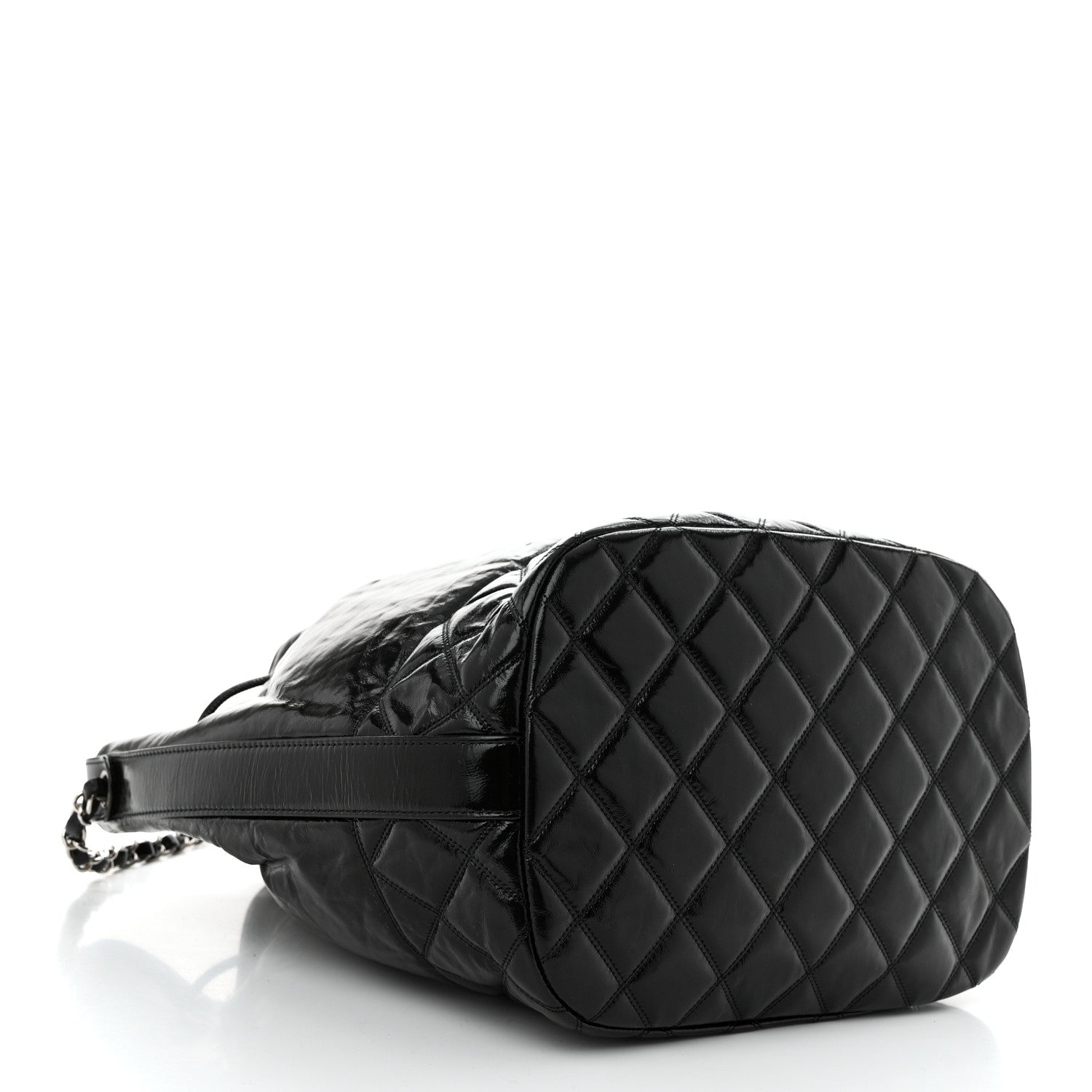 Chanel Shiny Aged Calfskin CC Chain Drawstring Bag Black 4 of 10