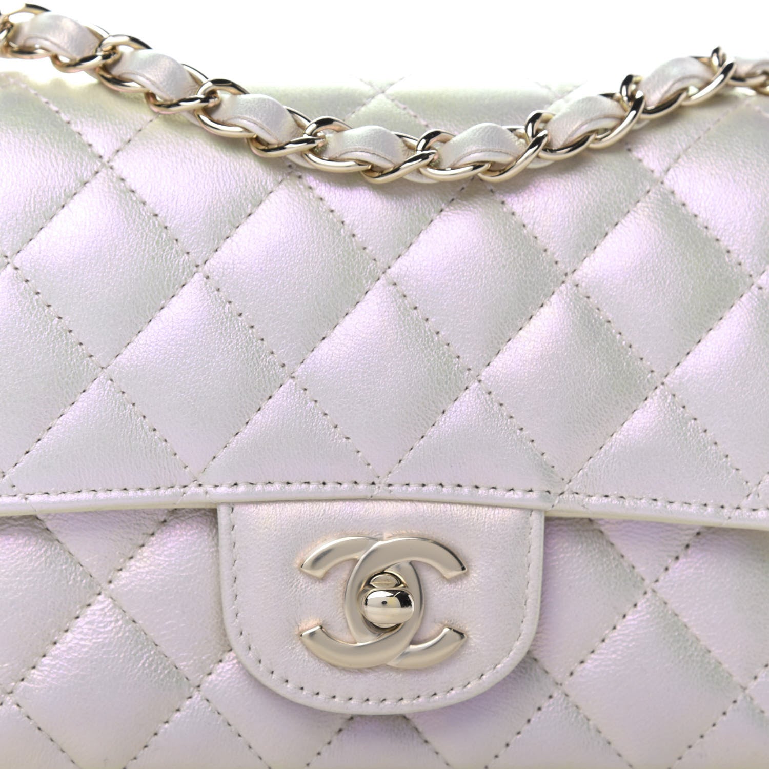 Chanel Iridescent Lambskin Quilted Mini Rectangular Flap Ivory 10 of 11