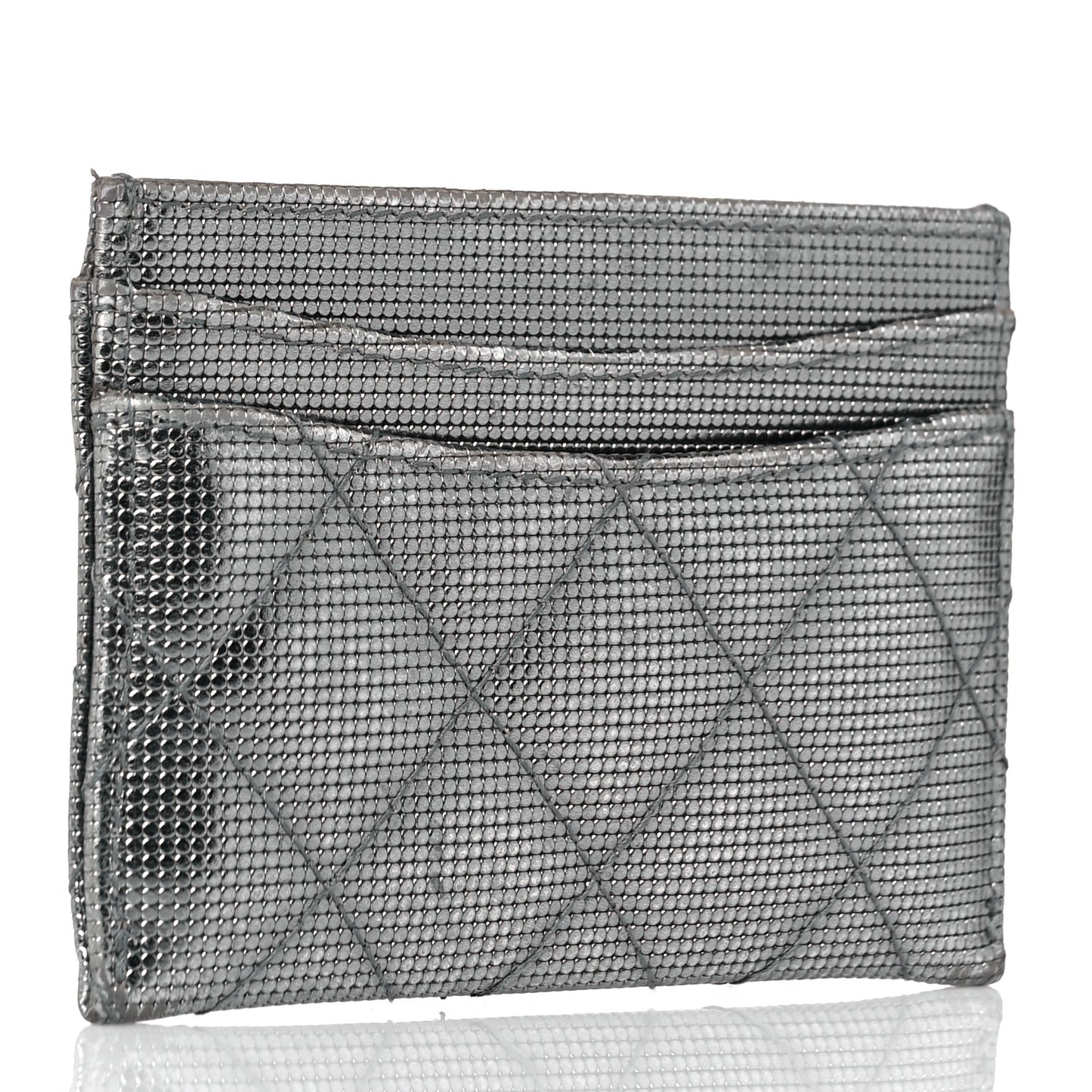 Metallic Calfskin Pixel Effect Card Holder Dark Silver