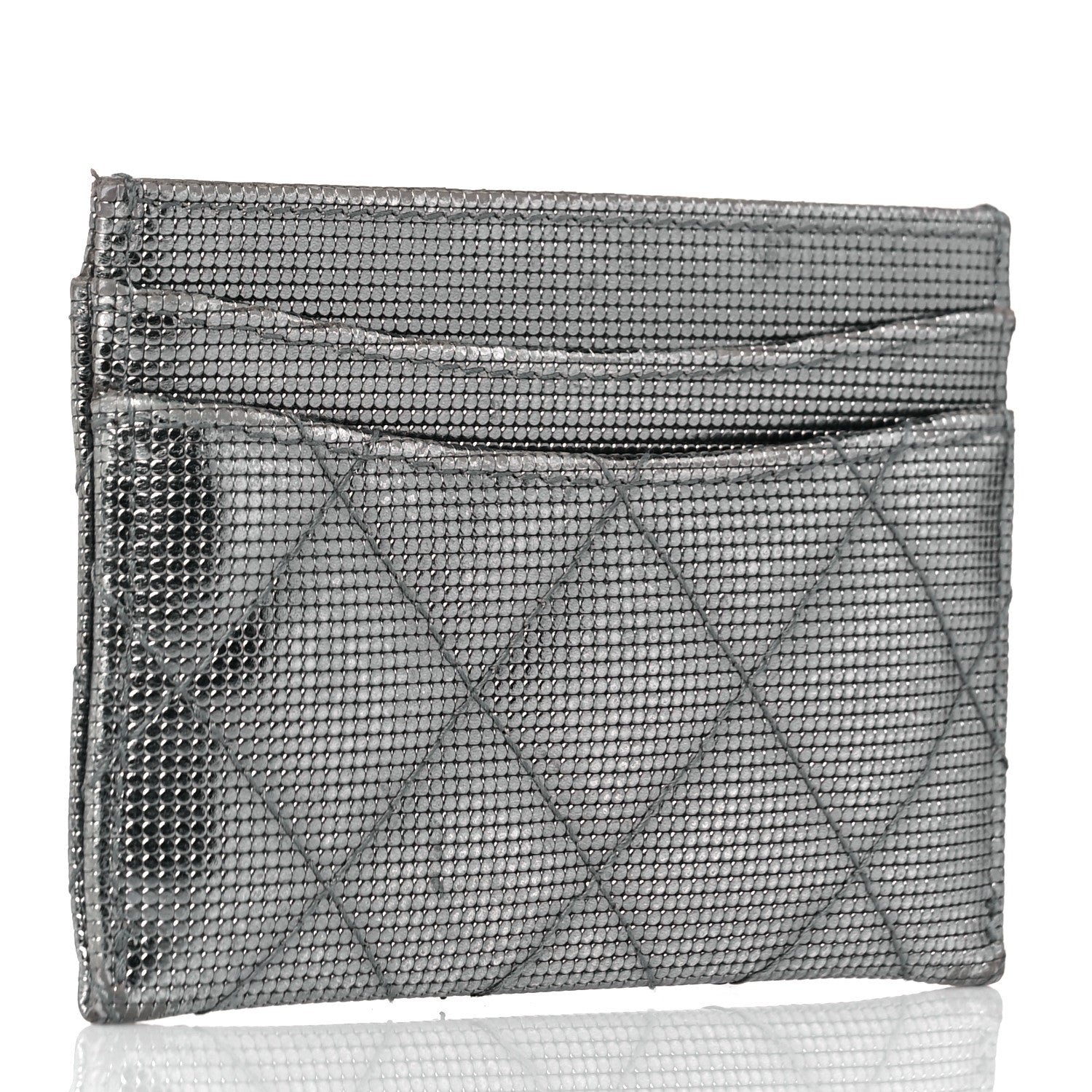 Chanel Metallic Calfskin Pixel Effect Card Holder Dark Silver 3 of 11