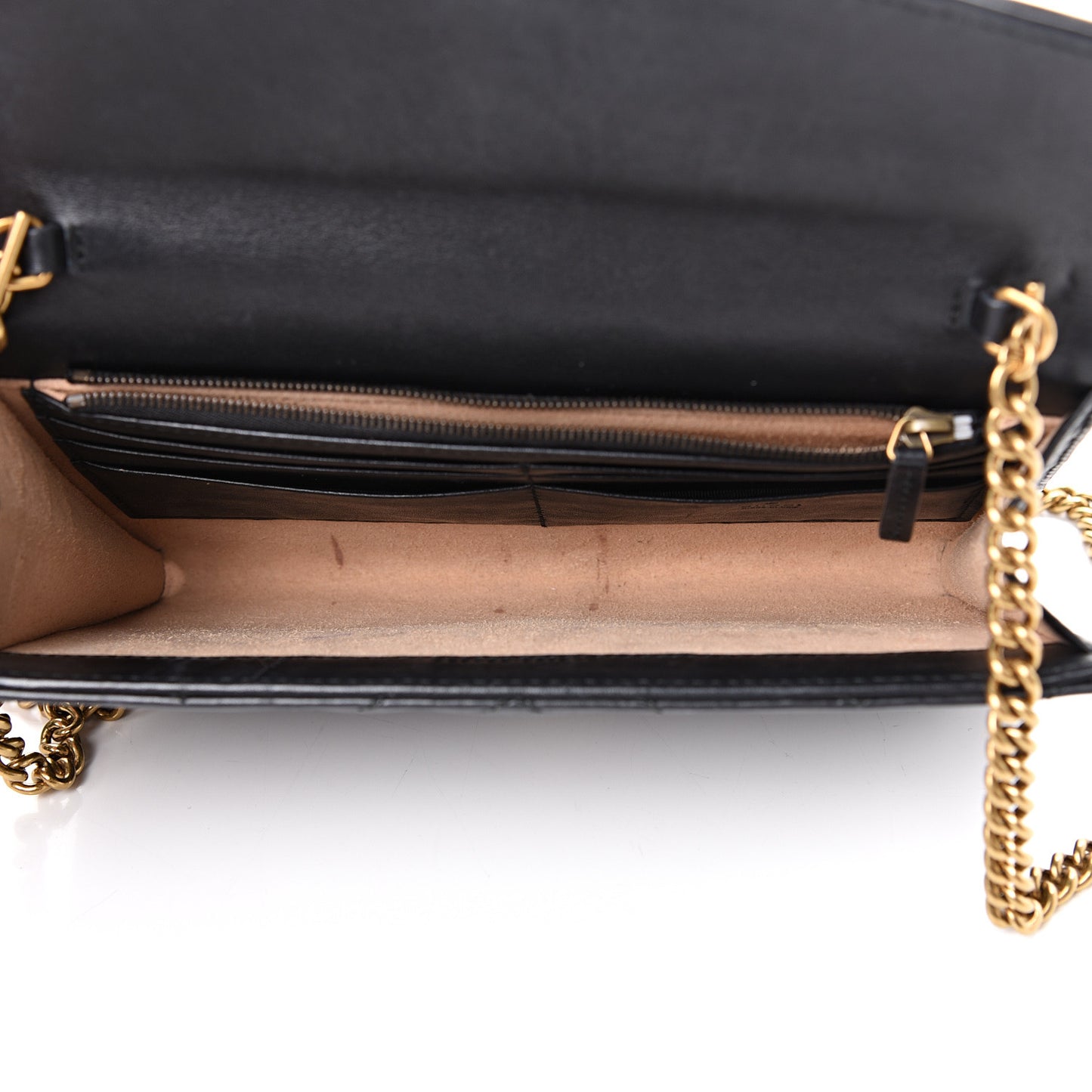 Calfskin Matelasse Mini GG Marmont Chain Wallet Black