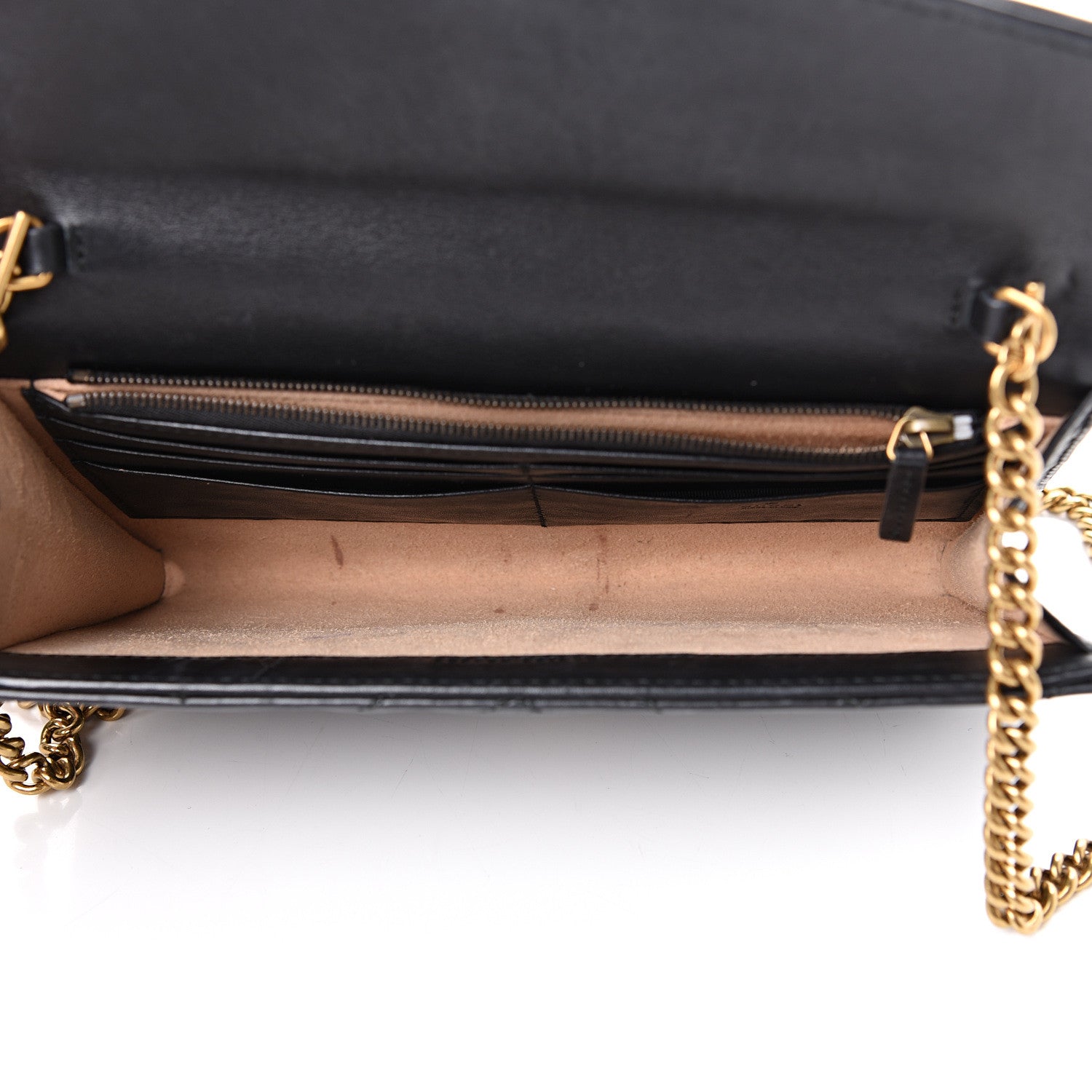 Gucci Calfskin Matelasse Mini GG Marmont Chain Wallet Black 4 of 15