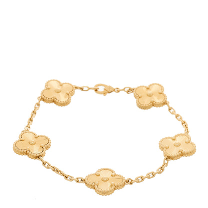 Van Cleef & Arpels 18K Yellow Gold 5 Motifs Guilloche Vintage Alhambra Bracelet 1 of 4