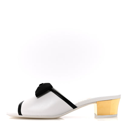 Chanel Lambskin Grosgrain Bow Mules 37 White Black 1 of 10