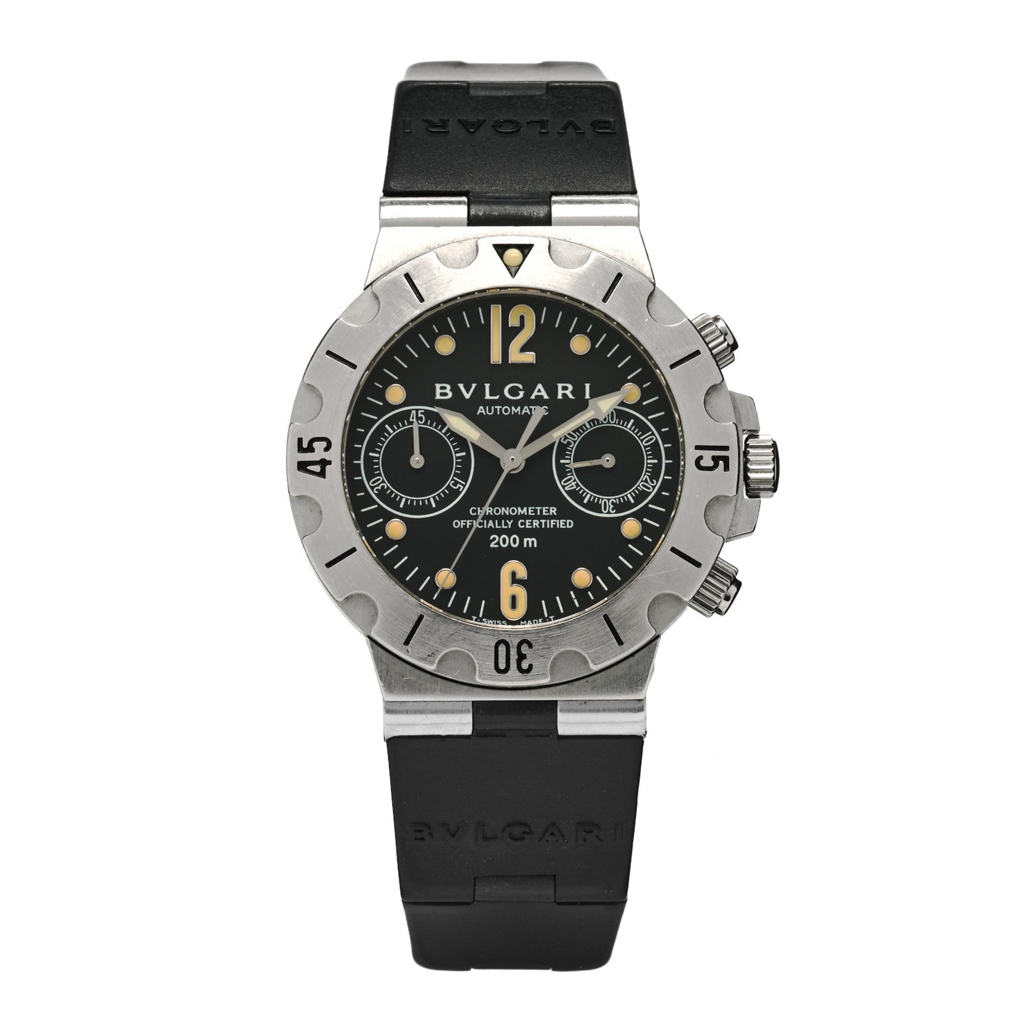 Stainless Steel Rubber 38mm Diagono Scuba Chronograph Automatic Watch Black