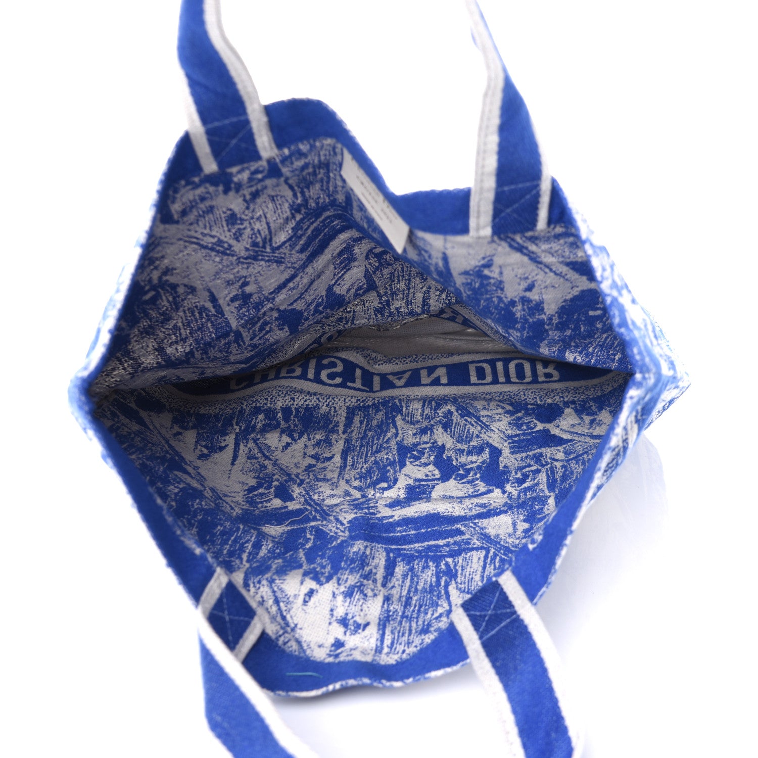Christian Dior Canvas Print Cruise Tote Ivory Blue 7 of 17