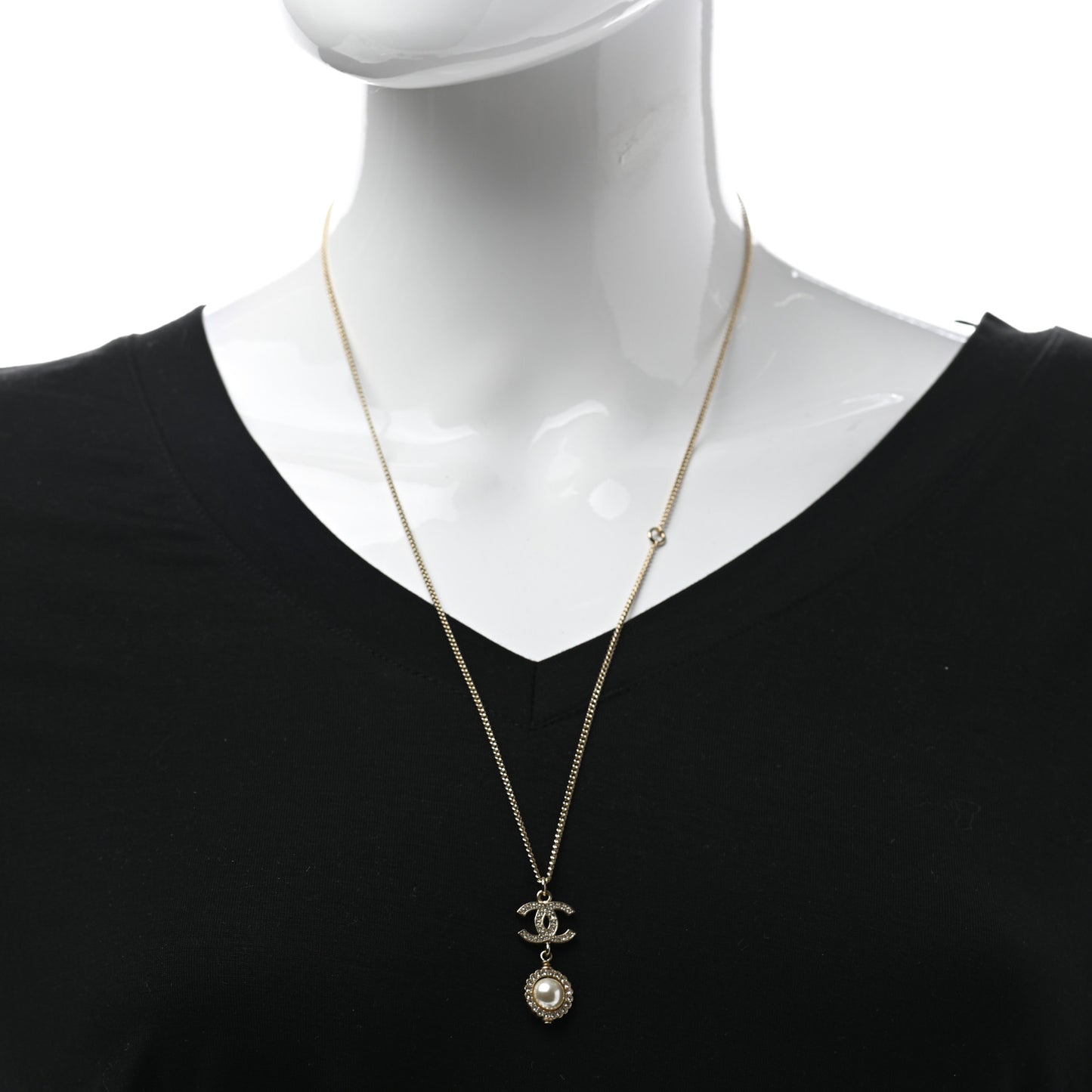 Crystal Pearl CC Lace Camellia Necklace Gold