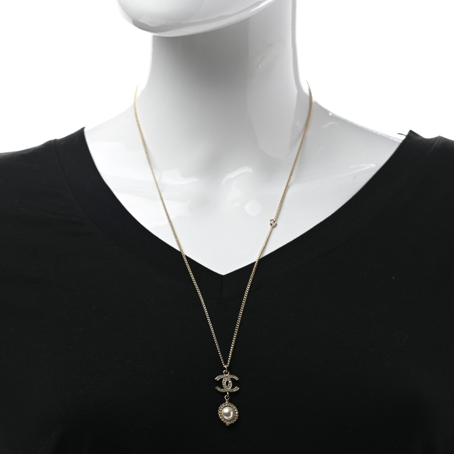 Chanel Crystal Pearl CC Lace Camellia Necklace Gold 2 of 6
