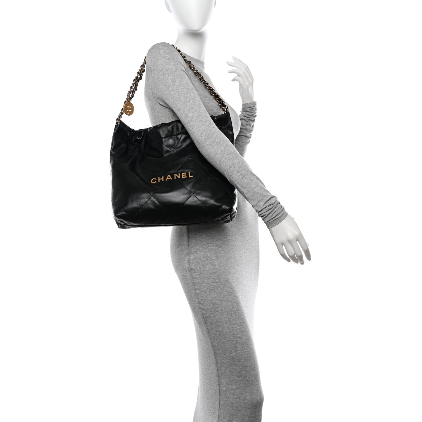 Shiny Calfskin Quilted Small Chanel 22 Black