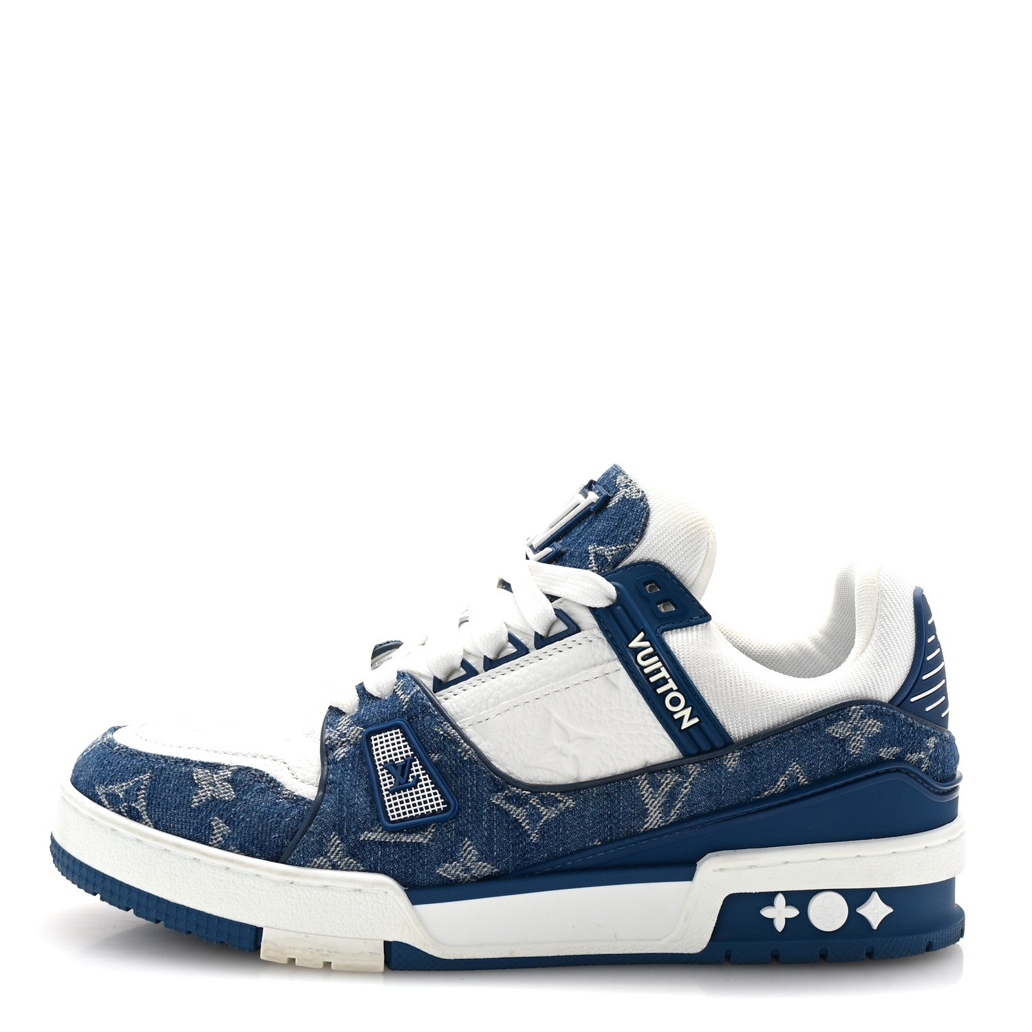 Louis Vuitton Calfskin Embossed Monogram Denim Womens LV Trainer Sneakers 38 Blue 1 of 11