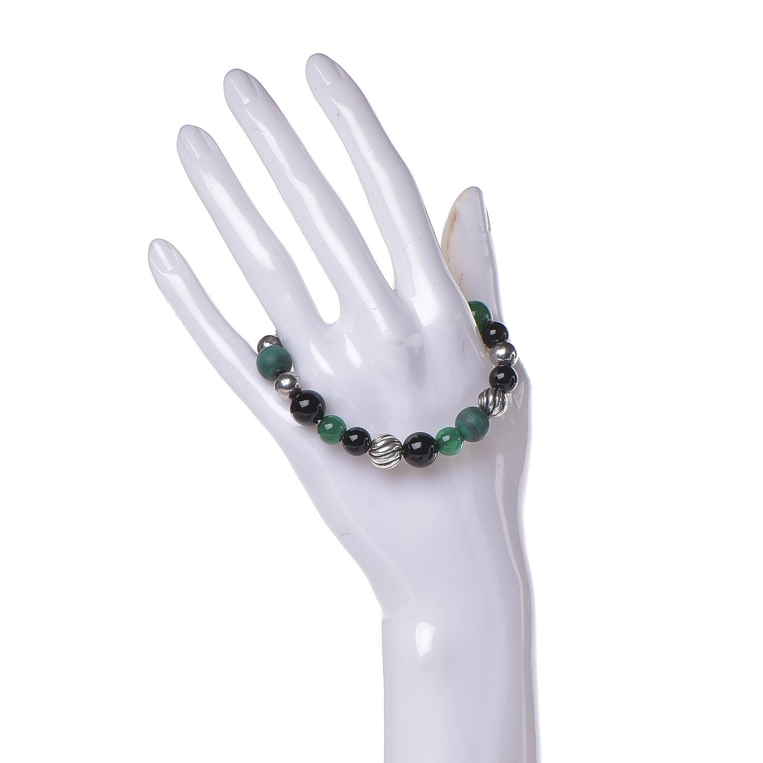 David Yurman Sterling Silver Black Green Onyx Hematine 8mm Elements Bead Bracelet 2 of 5