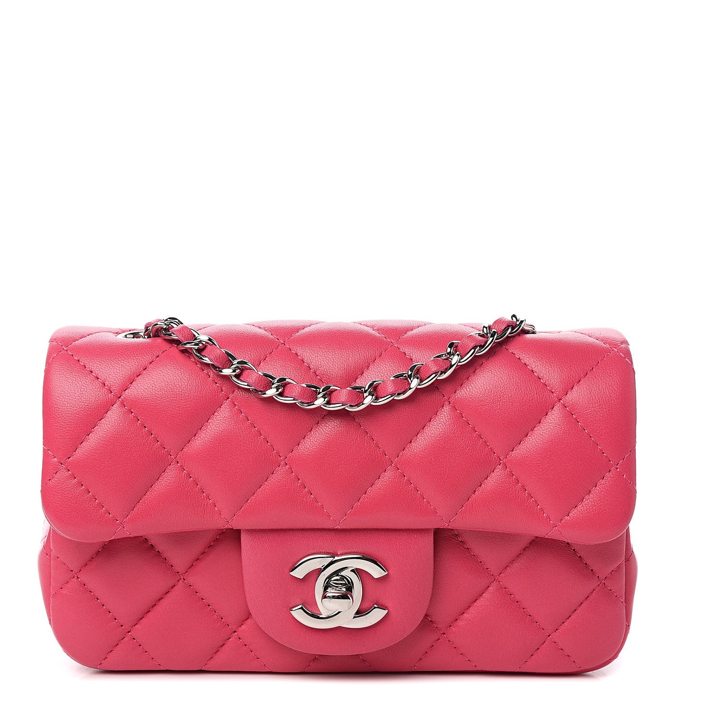 Lambskin Quilted Extra Mini Rectangular Flap Pink