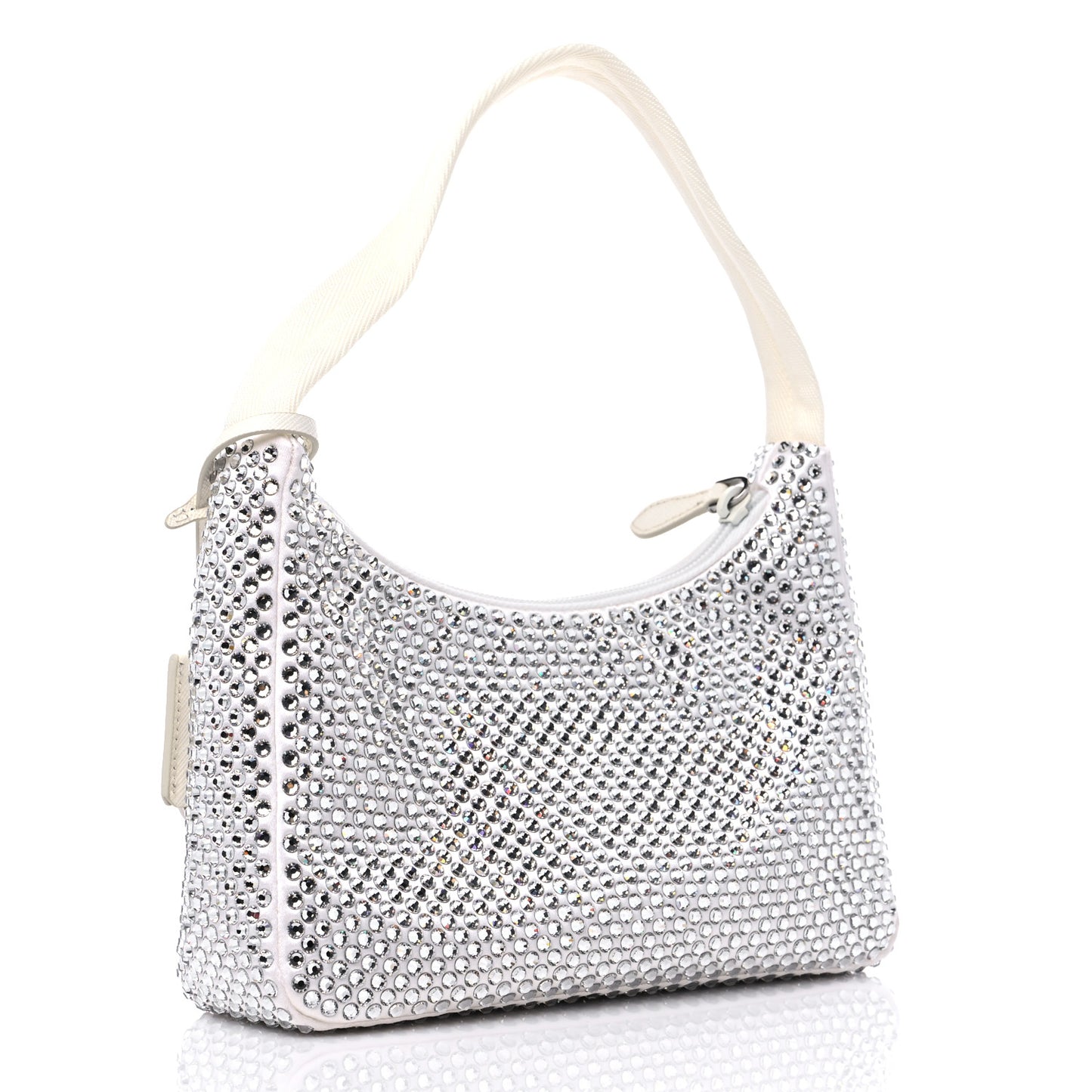 Satin Crystal Mini Re-Edition 2000 Bag White