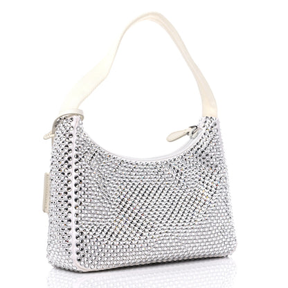 Prada Satin Crystal Mini Re-Edition 2000 Bag White 3 of 8