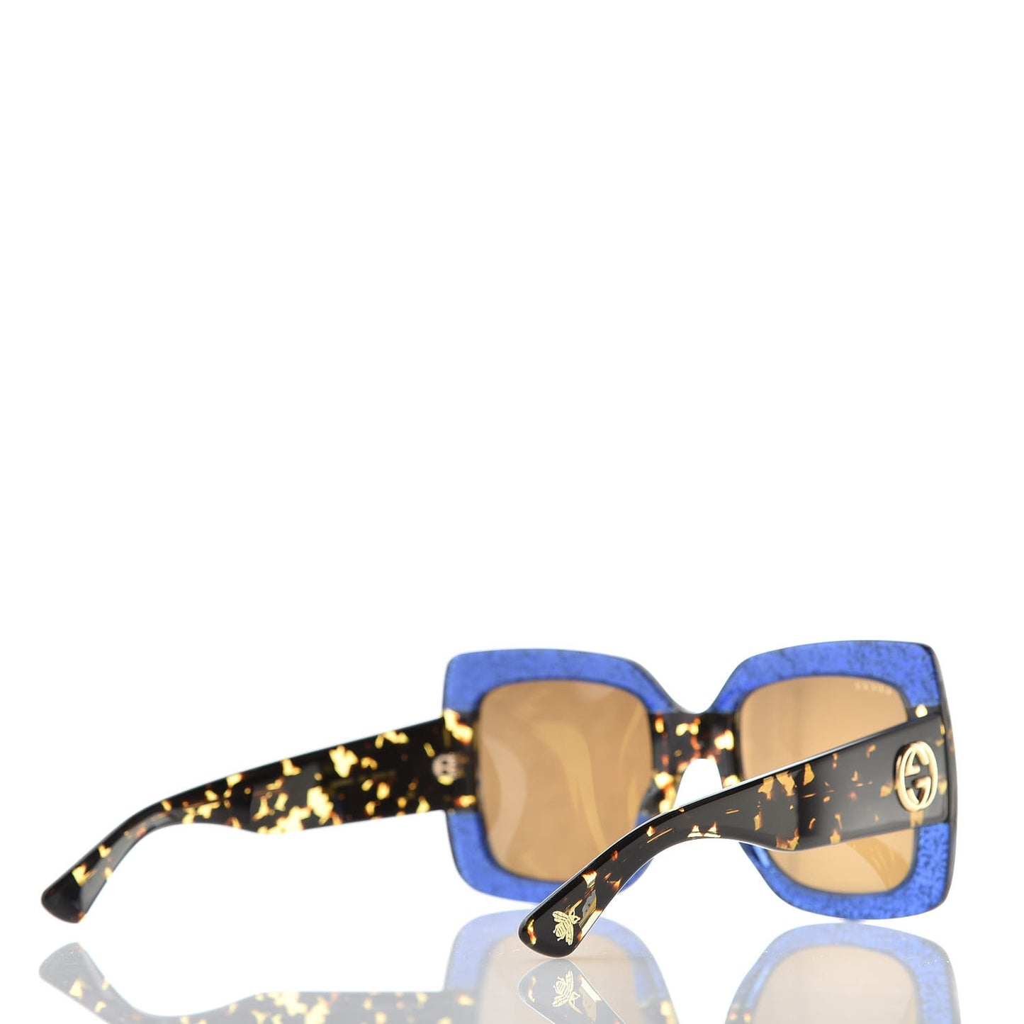 Square Frame GG0083S Sunglasses Glitter Blue Havana Brown