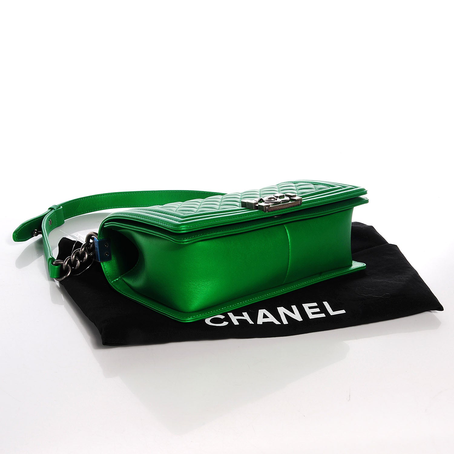 Chanel Metallic Calfskin Quilted Medium Boy Flap Green 4 of 8