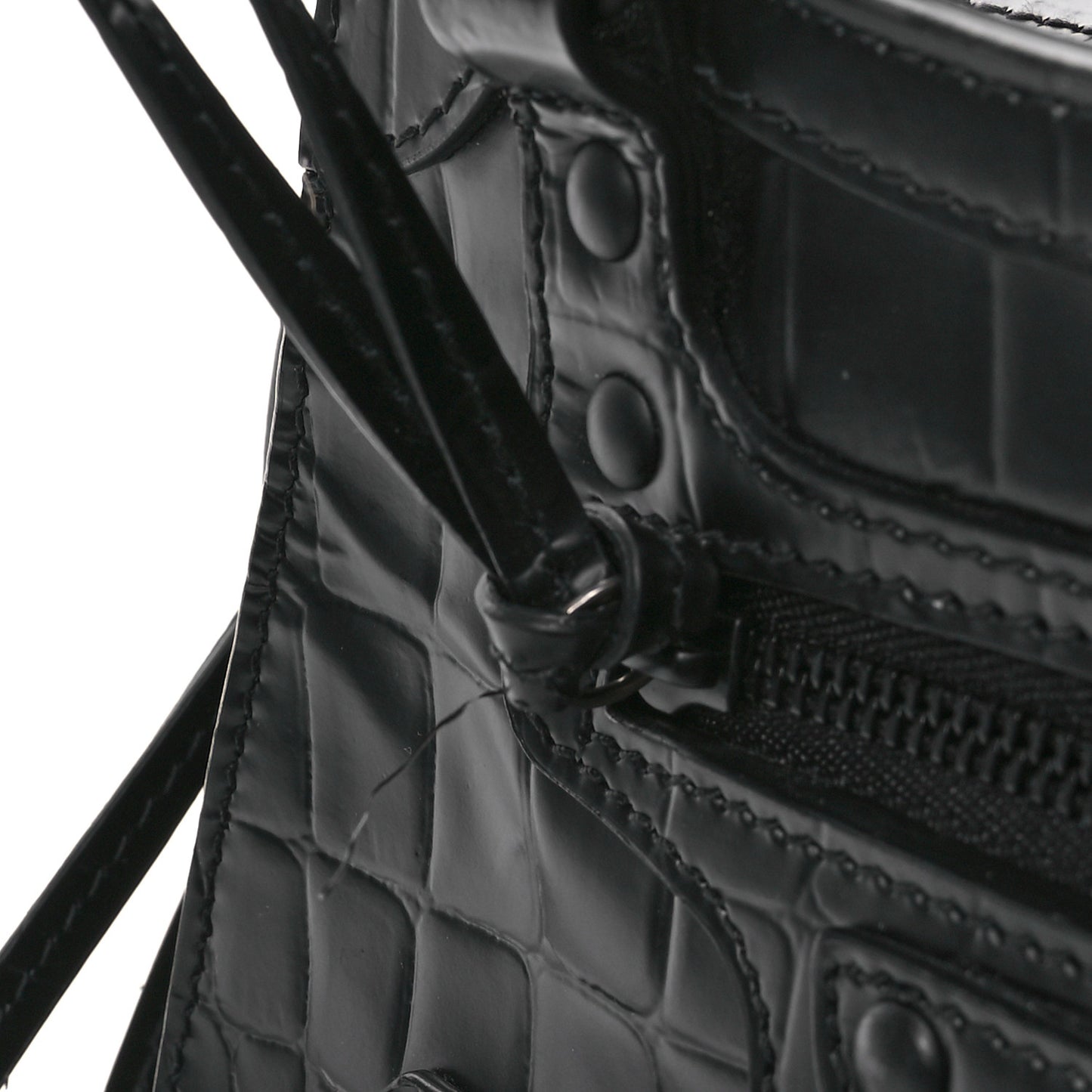 Semi Shiny Calfskin Crocodile Embossed Neo Classic Black Hardware Mini City Black