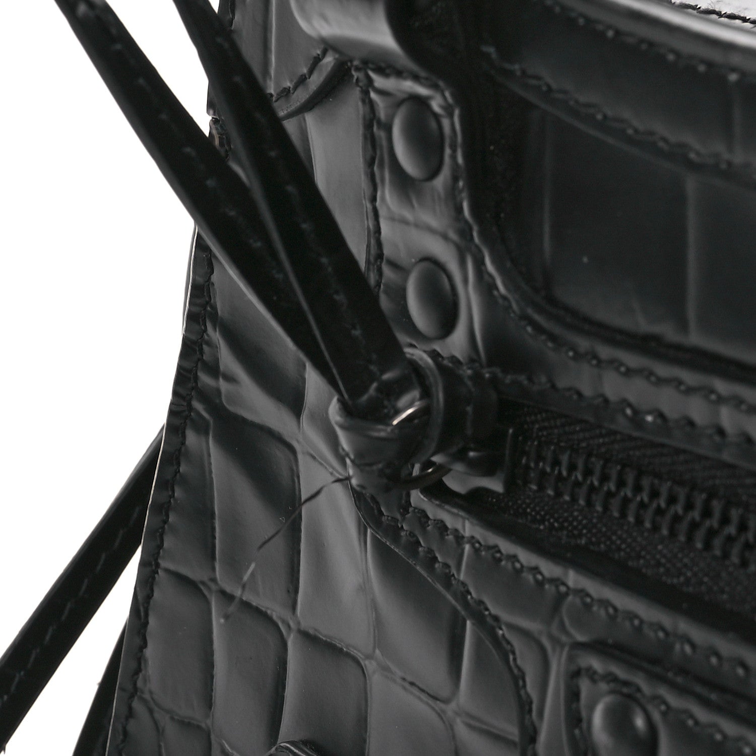 Balenciaga Semi Shiny Calfskin Crocodile Embossed Neo Classic Black Hardware Mini City Black 10 of 10