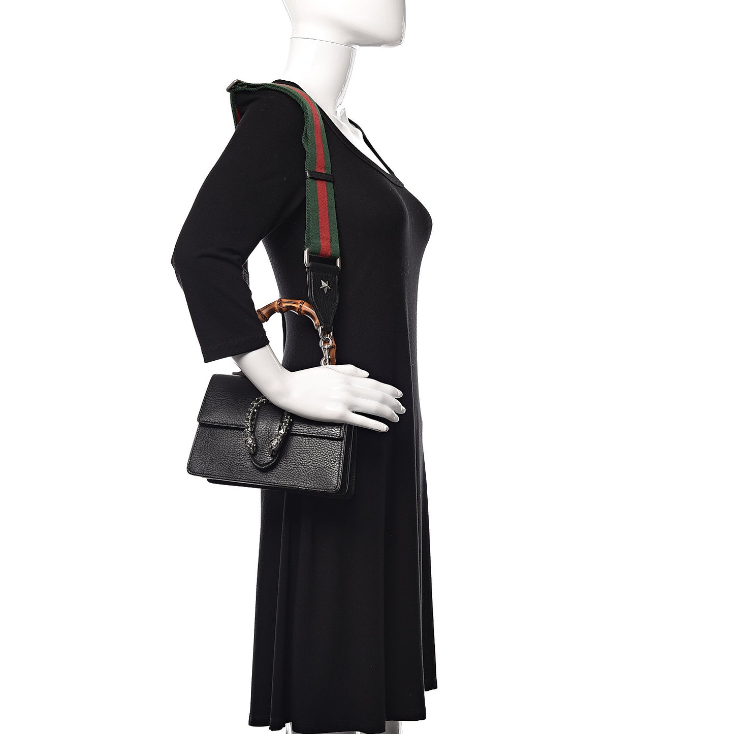 Dollar Calfskin Crystal Web Medium Dionysus Bamboo Top Handle Bag Black Black Diamond