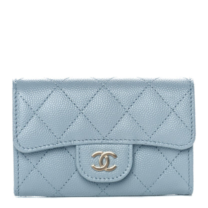 Chanel Caviar Quilted Flap Card Holder Wallet Light Blue 1 of 12