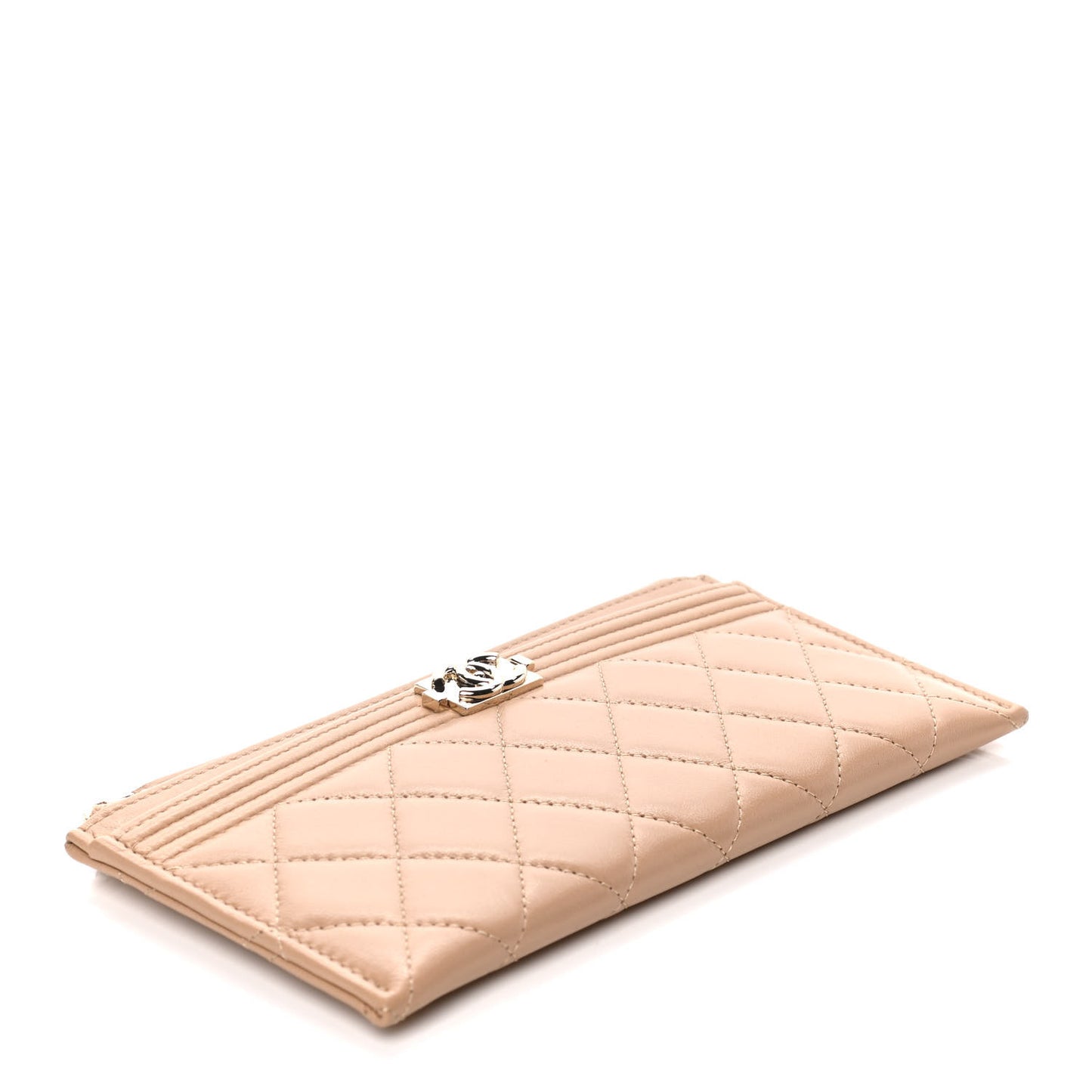 Lambskin Quilted Classic Zip Boy Pouch Beige