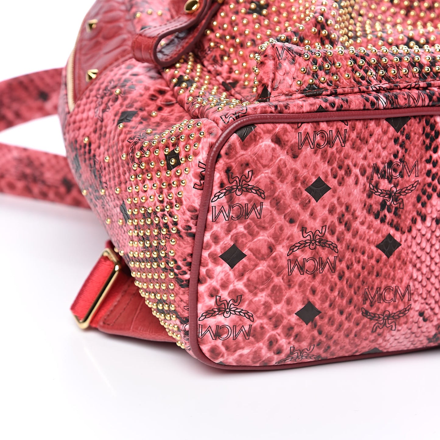 Snakeskin Embossed Visetos Studded Small Stark Backpack Red Pink