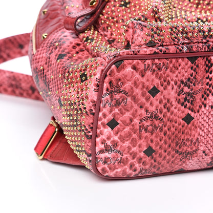 MCM Snakeskin Embossed Visetos Studded Small Stark Backpack Red Pink 7 of 9