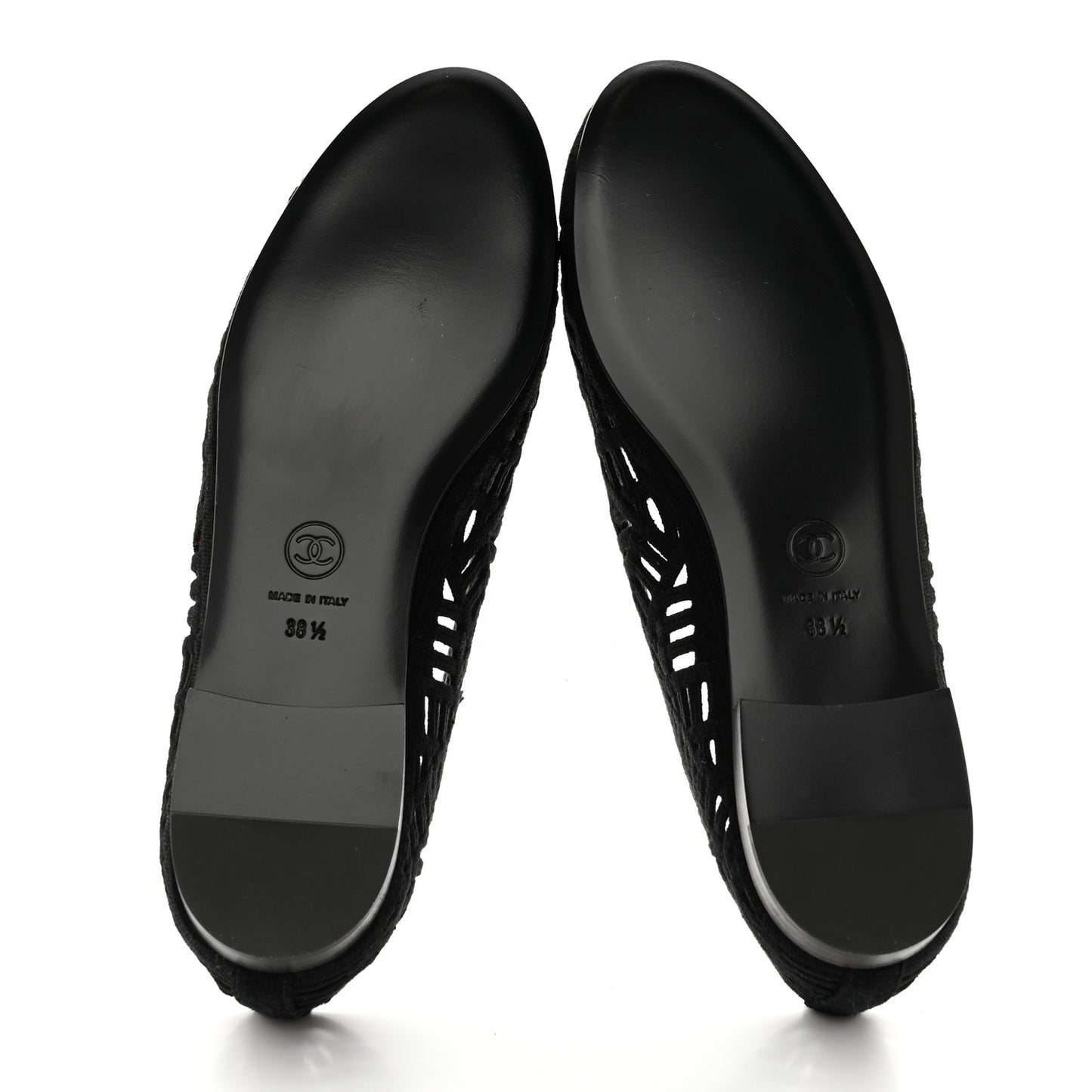 Cotton Embroidered Cap Toe Ballet Flats 38.5 Black