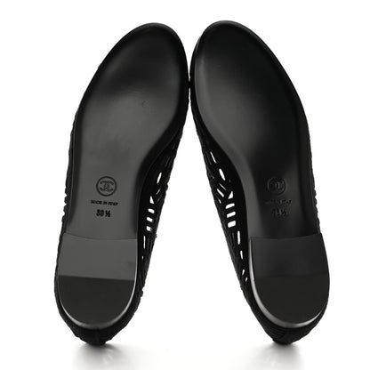 Chanel Cotton Embroidered Cap Toe Ballet Flats 38.5 Black 6 of 8