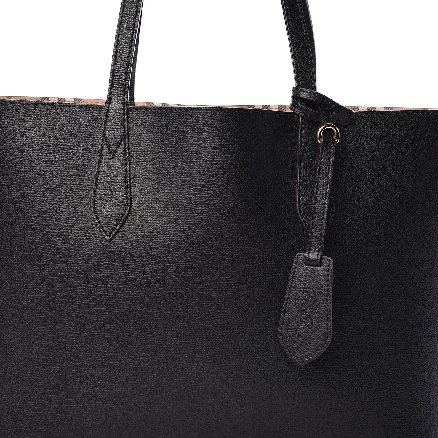 Grainy Calfskin Haymarket Check Medium Reversible Tote Black