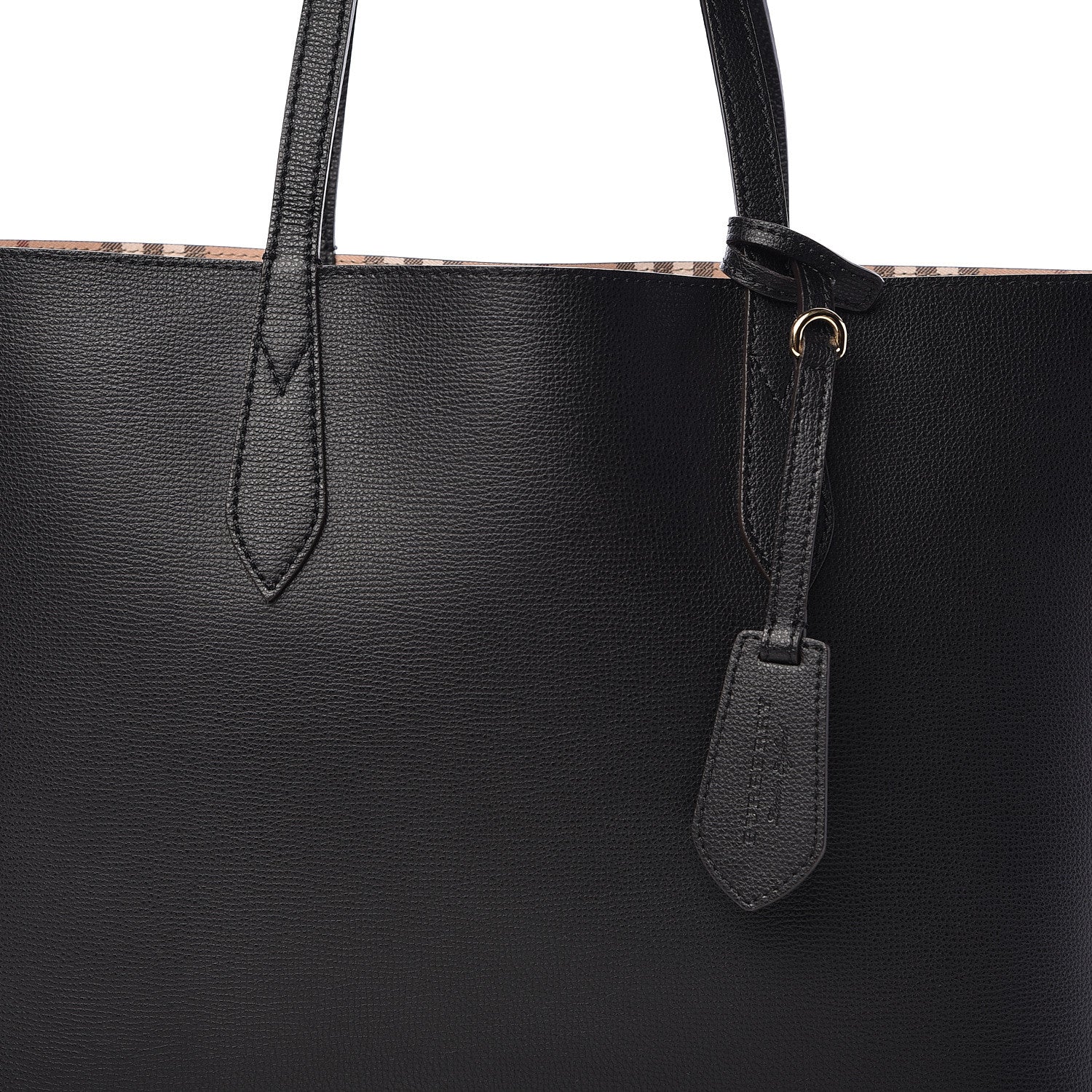 Burberry Grainy Calfskin Haymarket Check Medium Reversible Tote Black 11 of 16