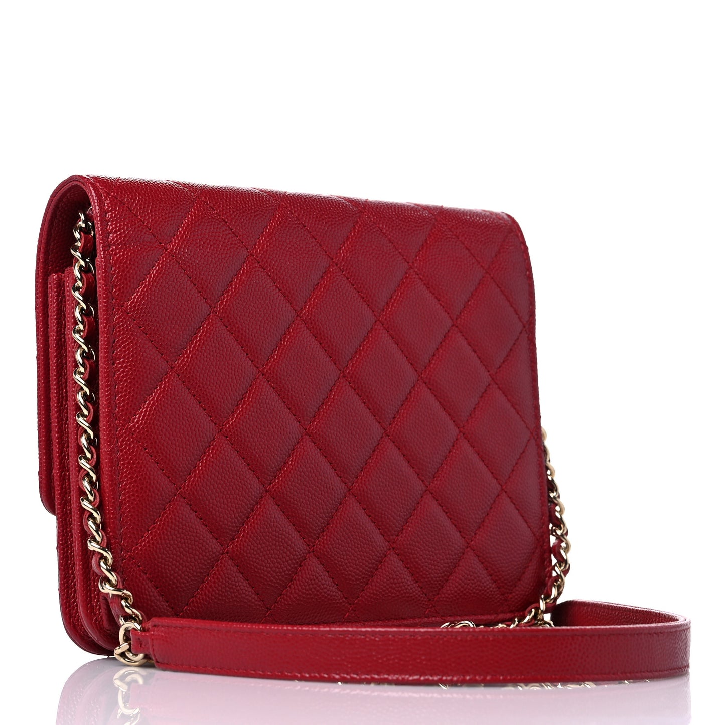 Caviar Quilted Square Wallet On Chain WOC Dark Red
