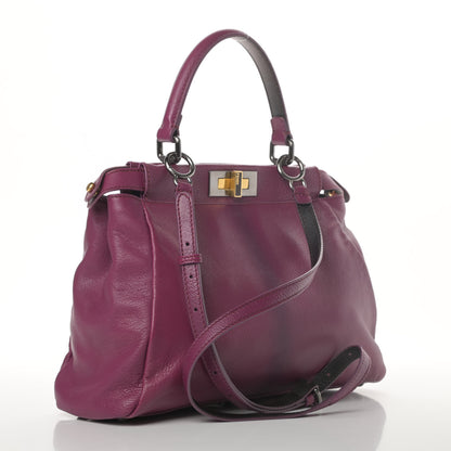 Fendi Goatskin Zucca Medium Peekaboo Iconic Satchel Ciclamino Tobacco Moro 2 of 15