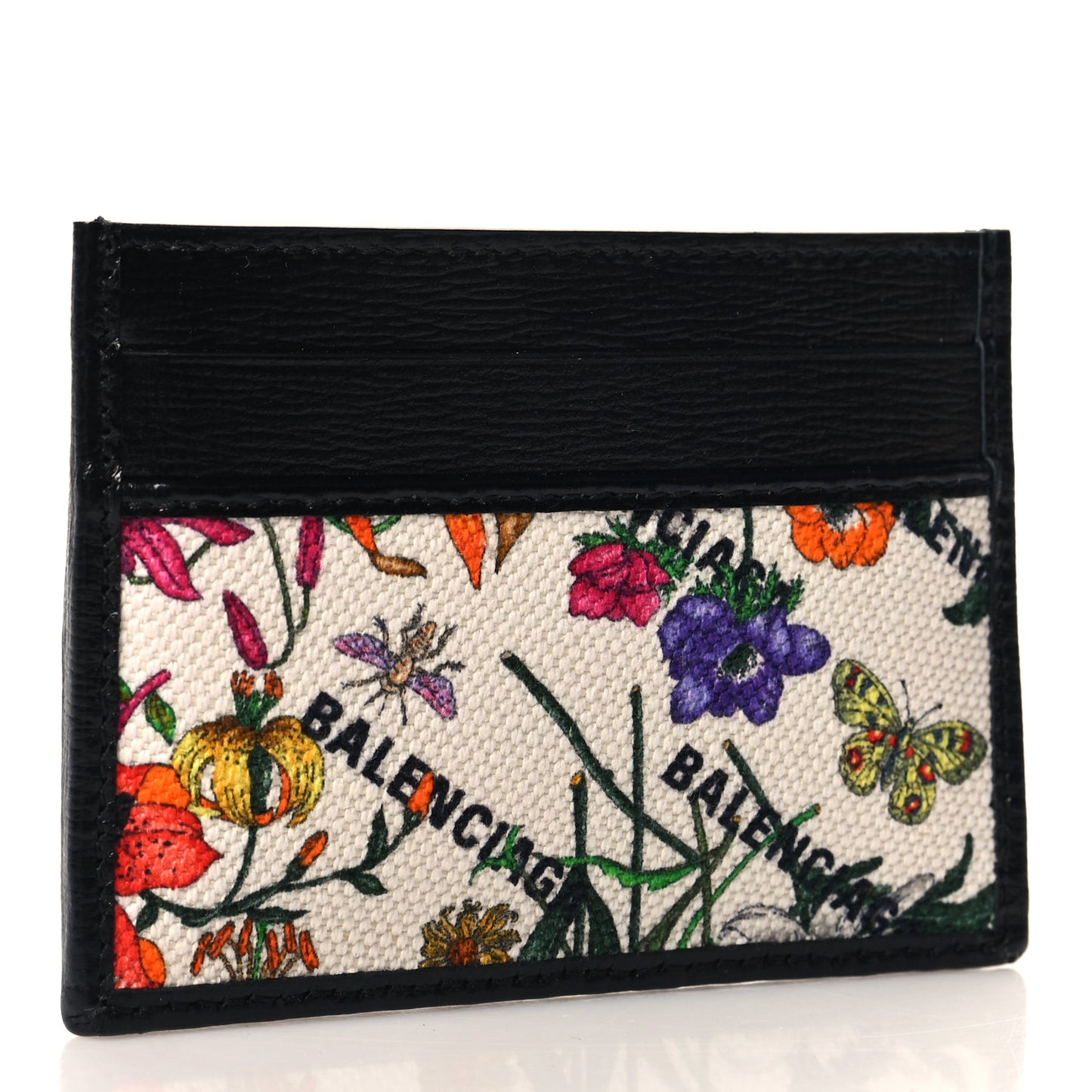 X GUCCI Canvas Azalea Calfskin Flora Logo Print Neo Classic Card Holder White Multicolor Black