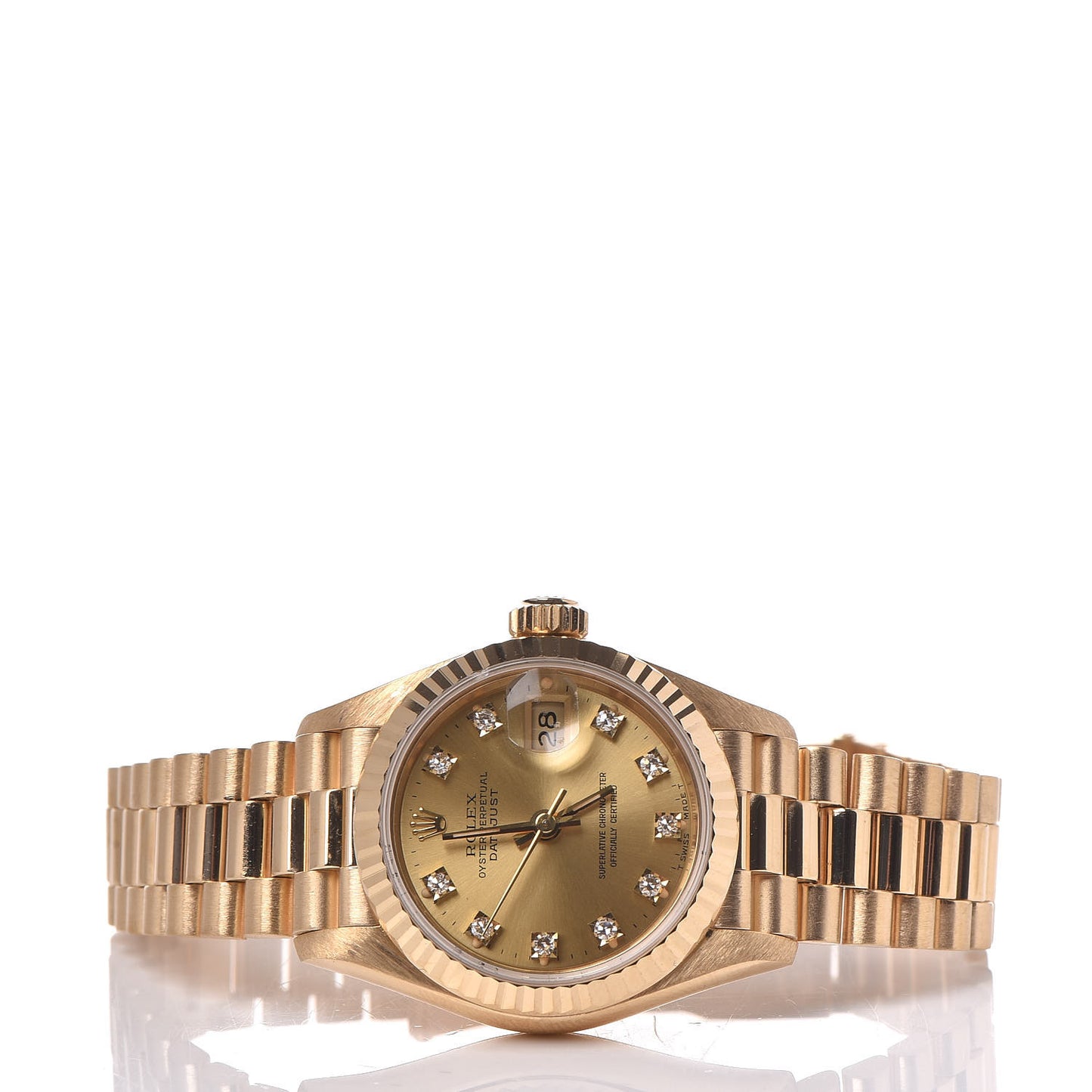18K Yellow Gold Diamond 26mm Datejust President Watch Champagne 69178