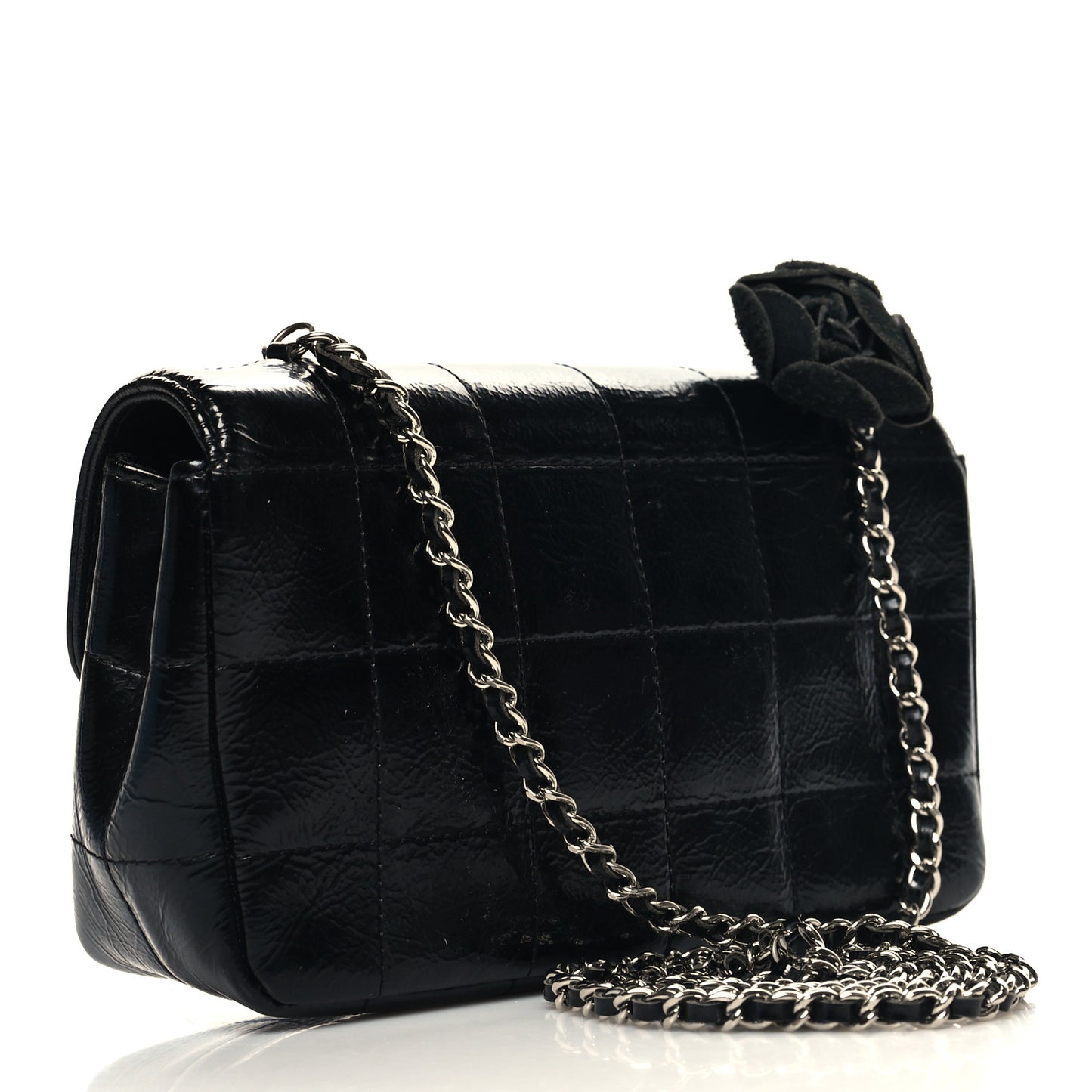Distress Patent Quilted Mini Chocolate Bar Flap Black