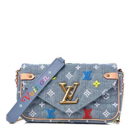Louis Vuitton Embroidered Monogram Denim New Wave Chain Pochette Blue 1 of 13