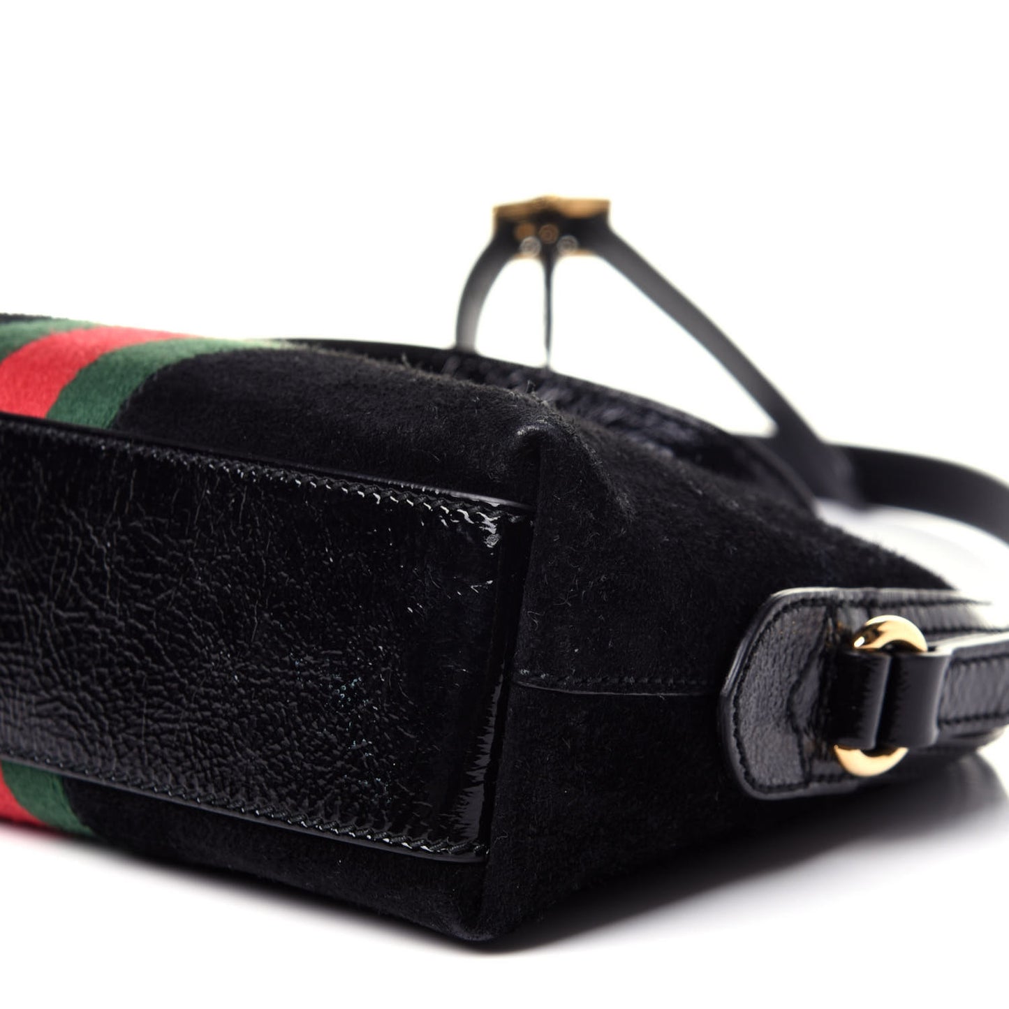 Suede Patent Web GG Small Ophidia Dome Shoulder Bag Black