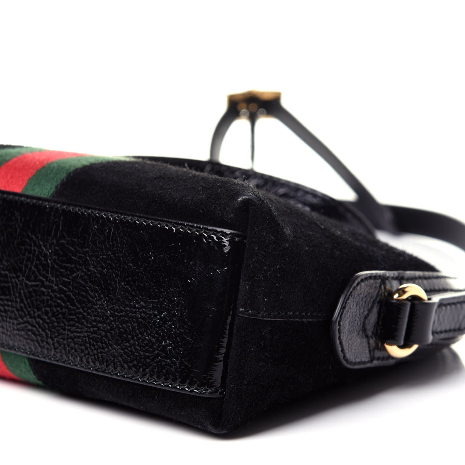 Gucci Suede Patent Web GG Small Ophidia Dome Shoulder Bag Black 9 of 10