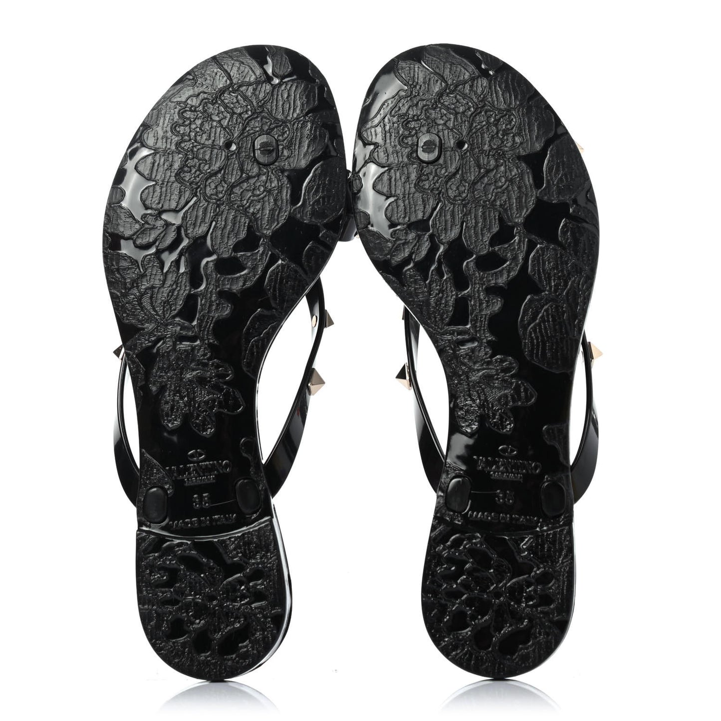 PVC Jelly Rockstud Bow Thong Sandals 35 Black