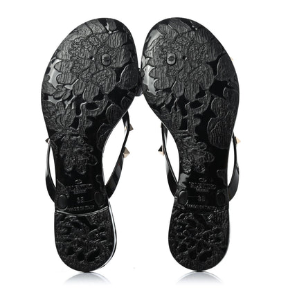 Valentino Garavani PVC Jelly Rockstud Bow Thong Sandals 35 Black 4 of 4