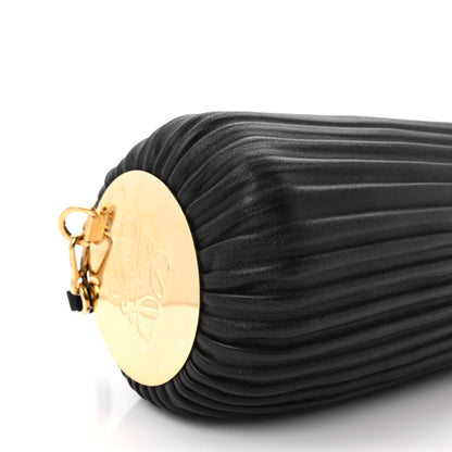 Loewe Lambskin Pleated Bracelet Pouch Shoulder Bag Black 7 of 8